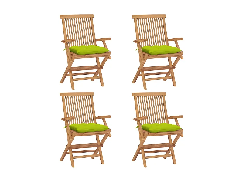 Chaises de jardin avec coussins vert vif 4 pcs Bois de teck