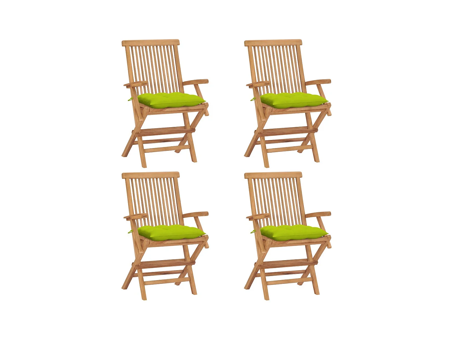 Chaises de jardin avec coussins vert vif 4 pcs Bois de teck