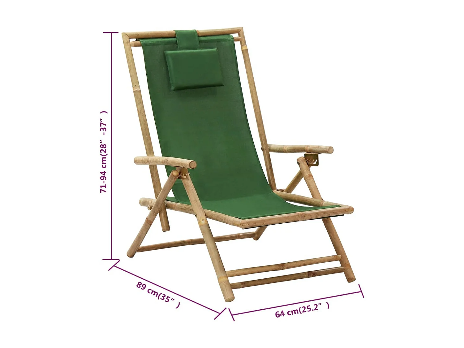 Chaise de relaxation inclinable Vert Bambou et tissu