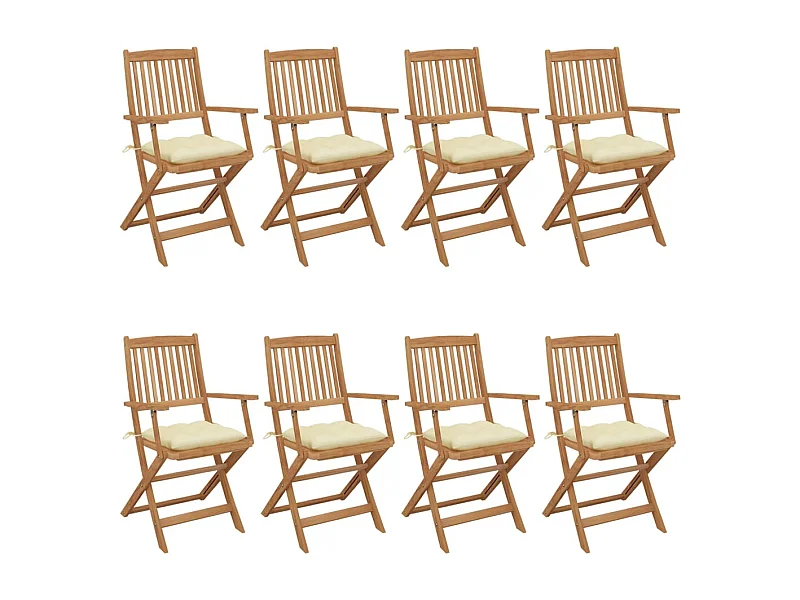 Chaises pliables de jardin 8 pcs avec coussins Bois d'acacia