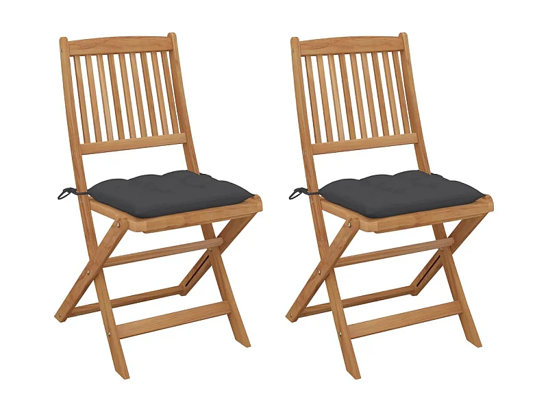 Chaises pliables de jardin 2 pcs avec coussins Bois d'acacia