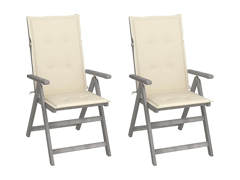 Chaises inclinables de jardin 2 pcs avec coussins Bois d'acacia