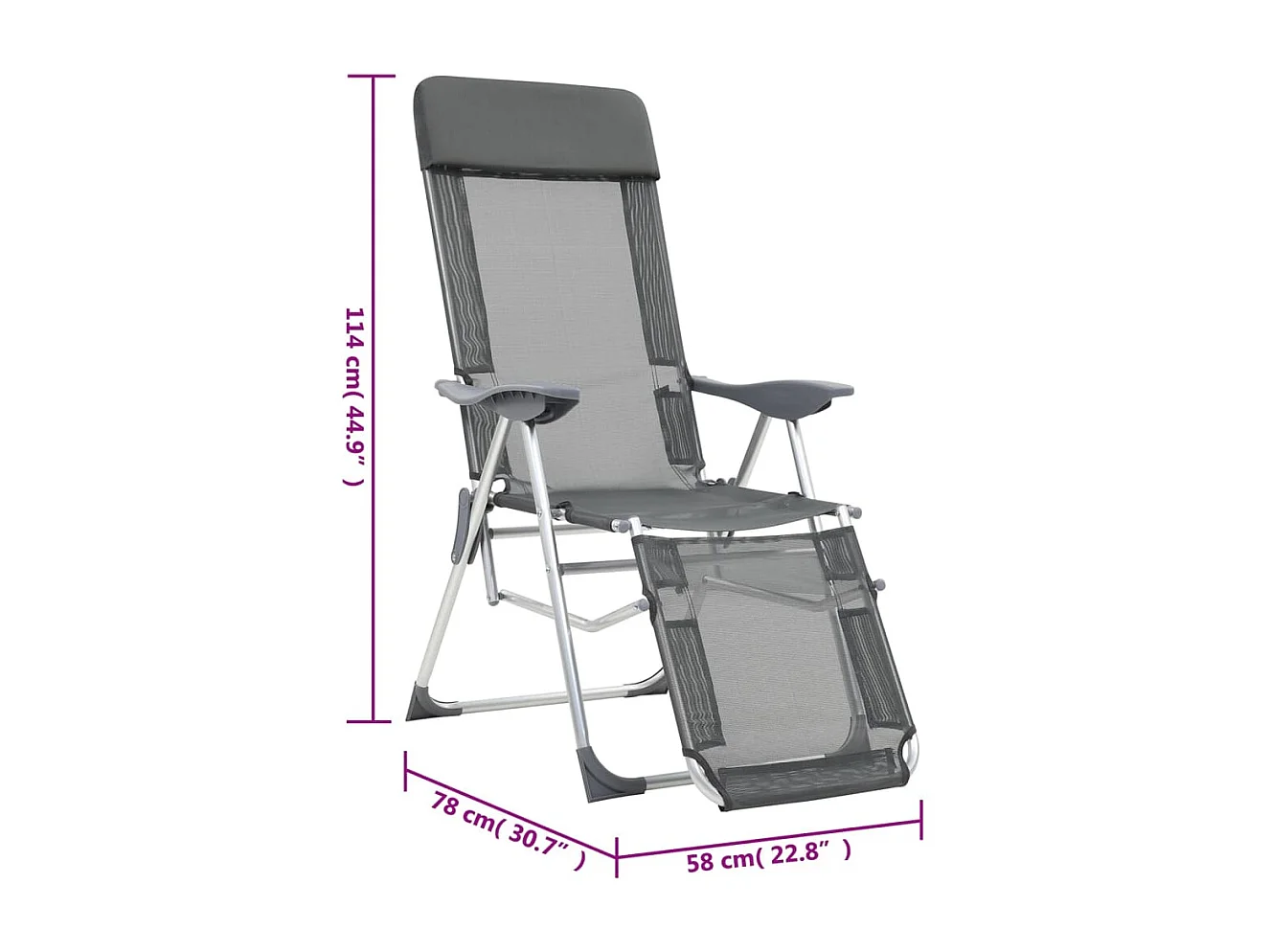 Opvouwbare campingstoelen en voetsteun 2 stuks textielgrijs