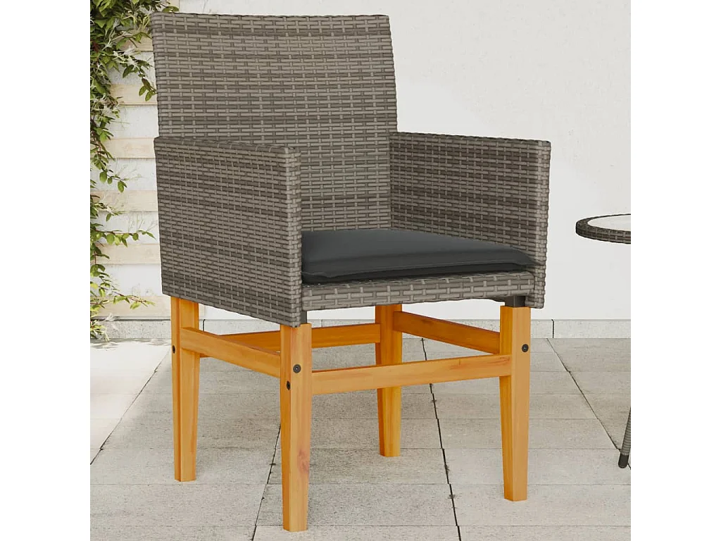 Set di 2 cuscini per sedie da giardino in resina intrecciata grigia e legno