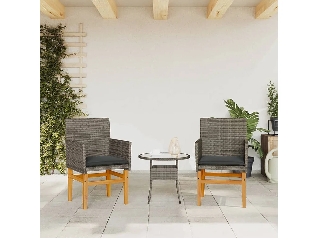 Set di 2 cuscini per sedie da giardino in resina intrecciata grigia e legno