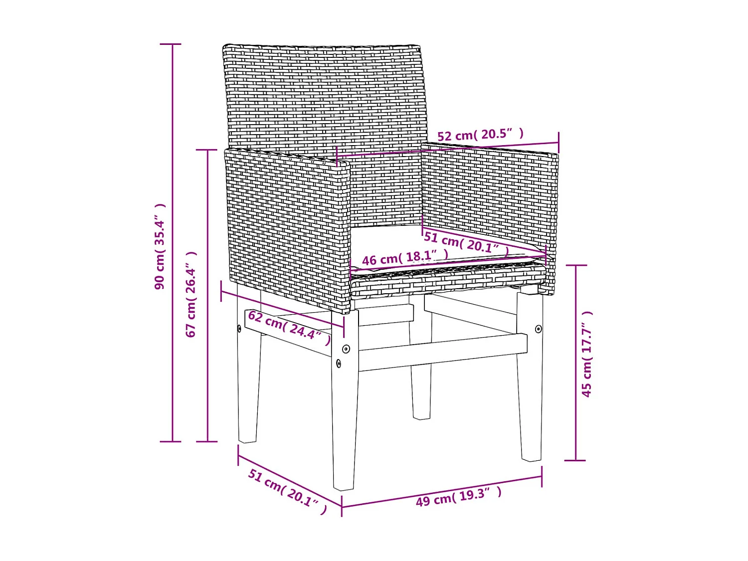 Set di 2 cuscini per sedie da giardino in resina intrecciata grigia e legno