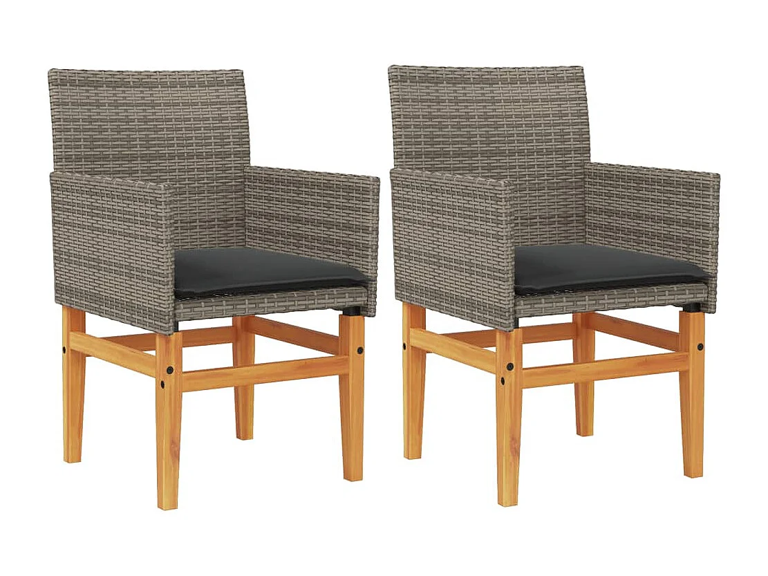 Chaises de jardin coussins lot de 2 gris résine tressée et bois