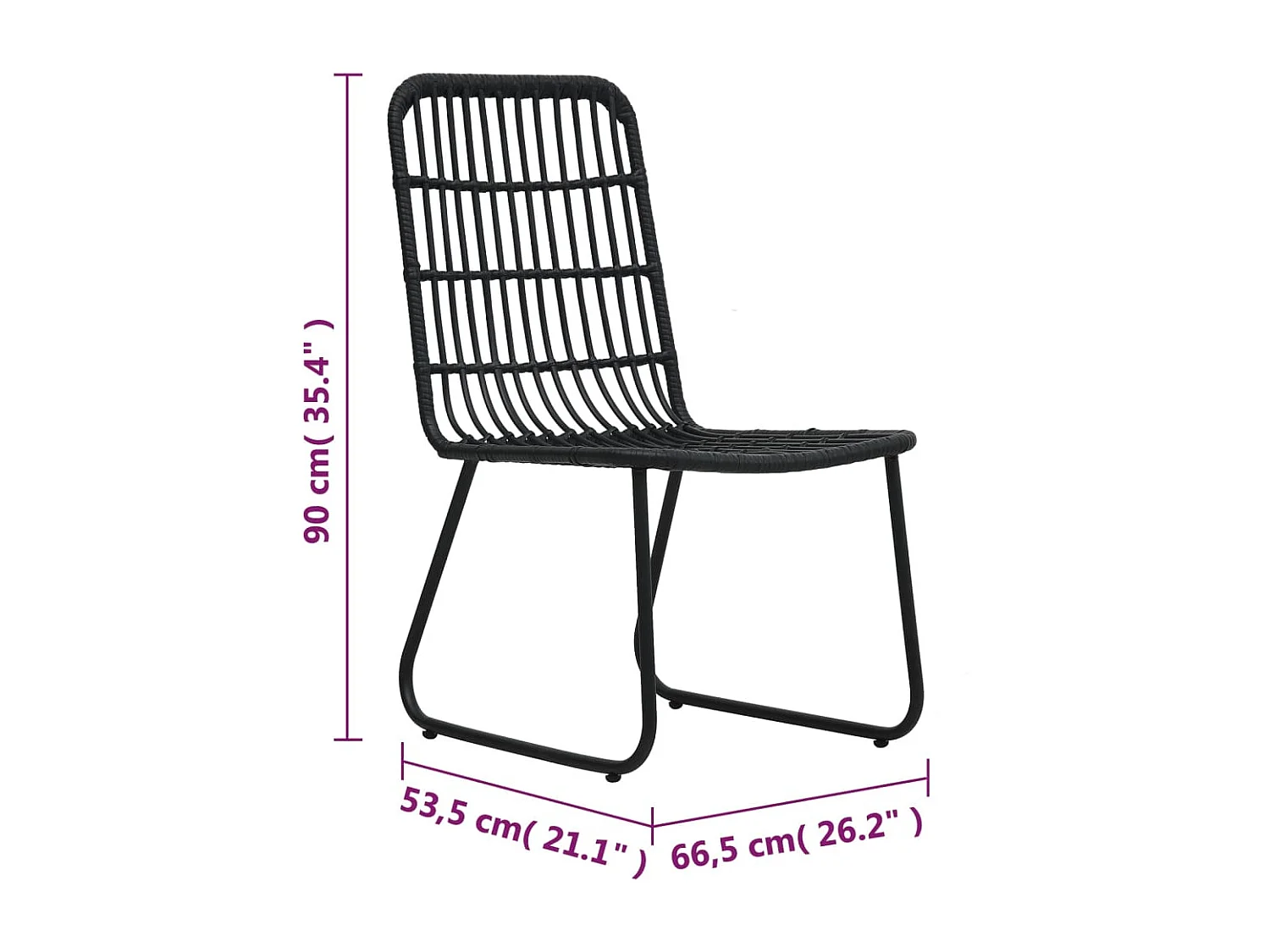 Chaises de jardin 2 pcs Résine tressée Noir