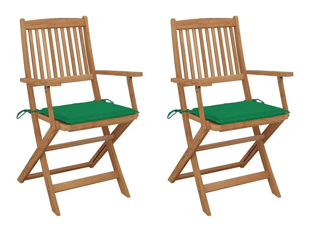 Chaises pliables de jardin 2 pcs avec coussins Bois d'acacia