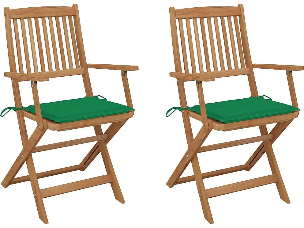 Chaises pliables de jardin 2 pcs avec coussins Bois d'acacia