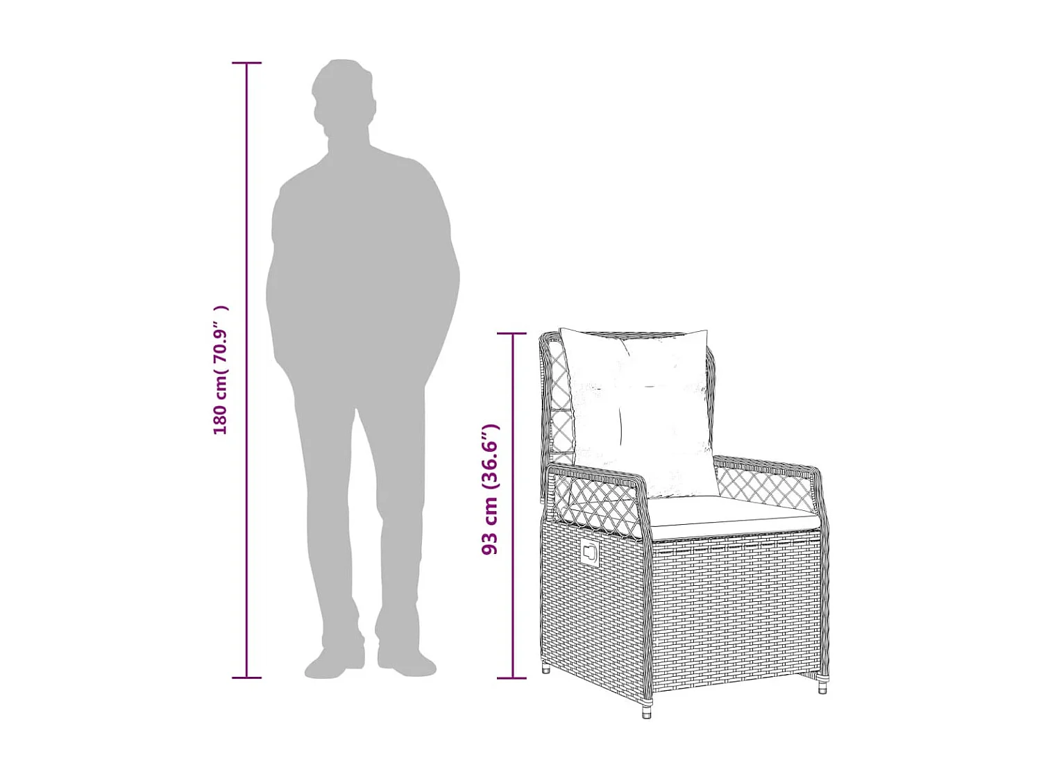 Juego de 2 sillas de jardín reclinables de resina trenzada marrón.