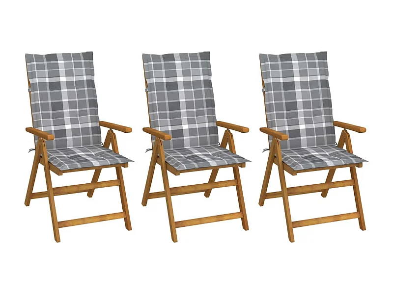 Chaises pliables de jardin 3 pcs avec coussins Bois d'acacia