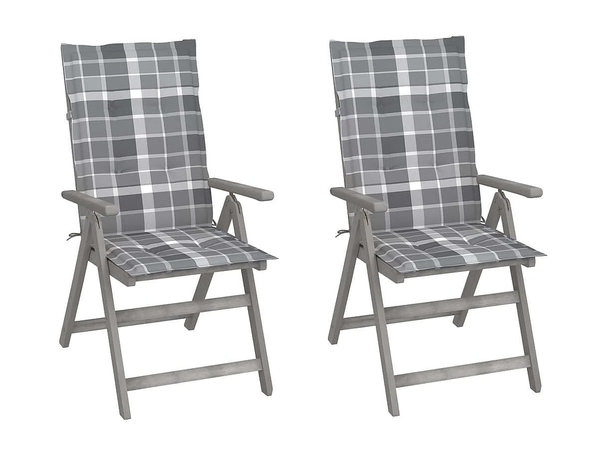 Chaises inclinables de jardin 2 pcs avec coussins Bois d'acacia