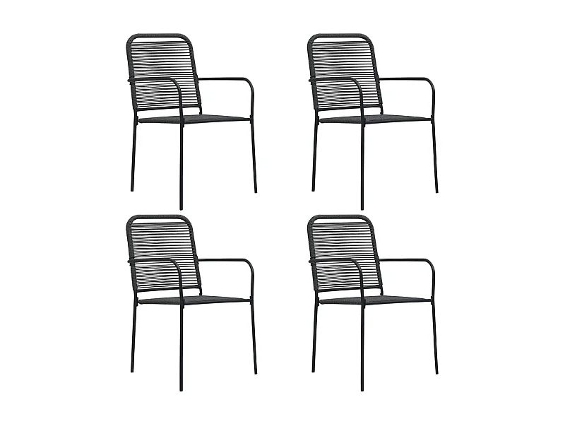 Chaises de jardin 4 pcs Corde en coton et acier Noir