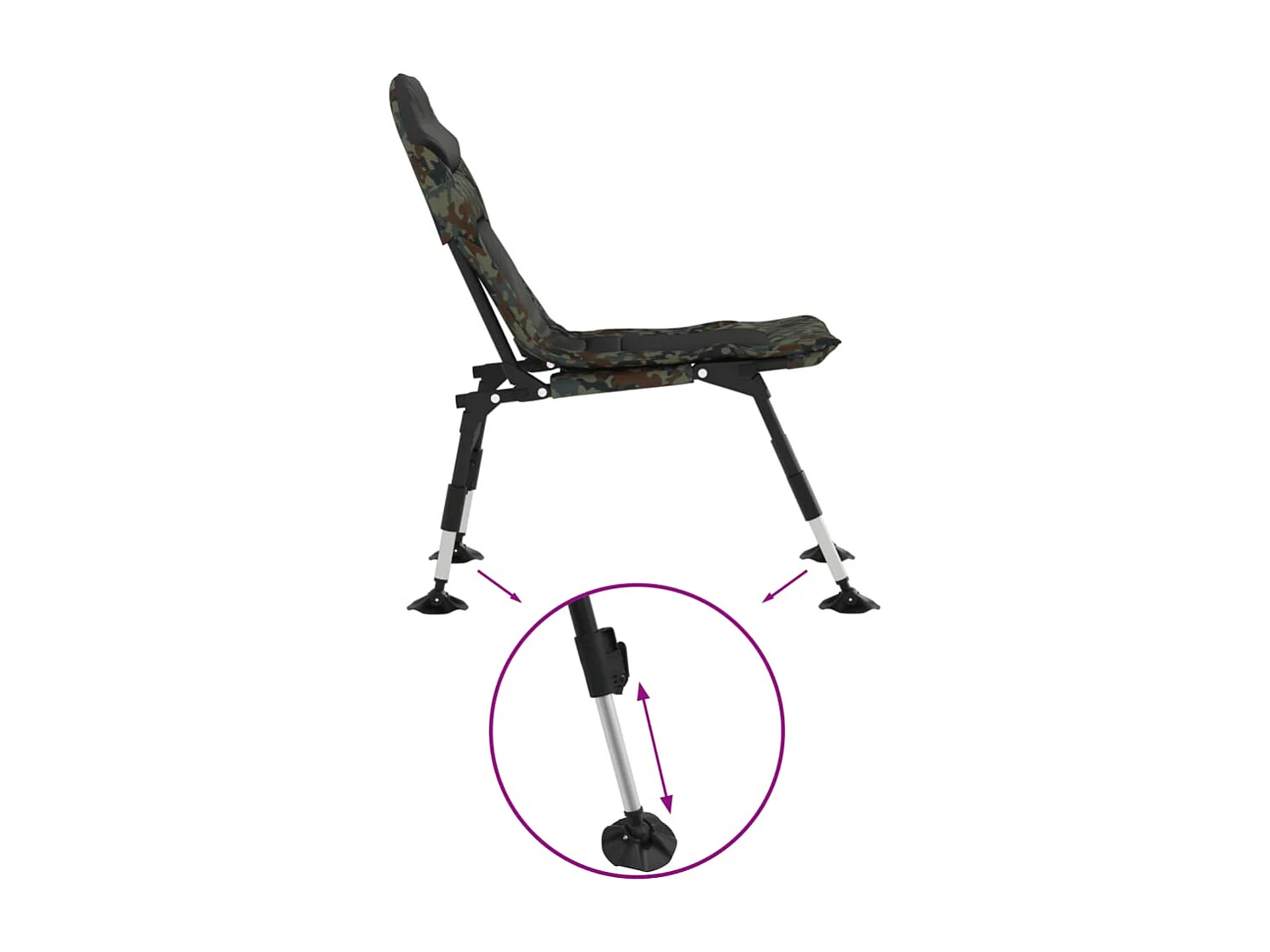 Chaise de pêche avec pieds à boue réglables pliable camouflage