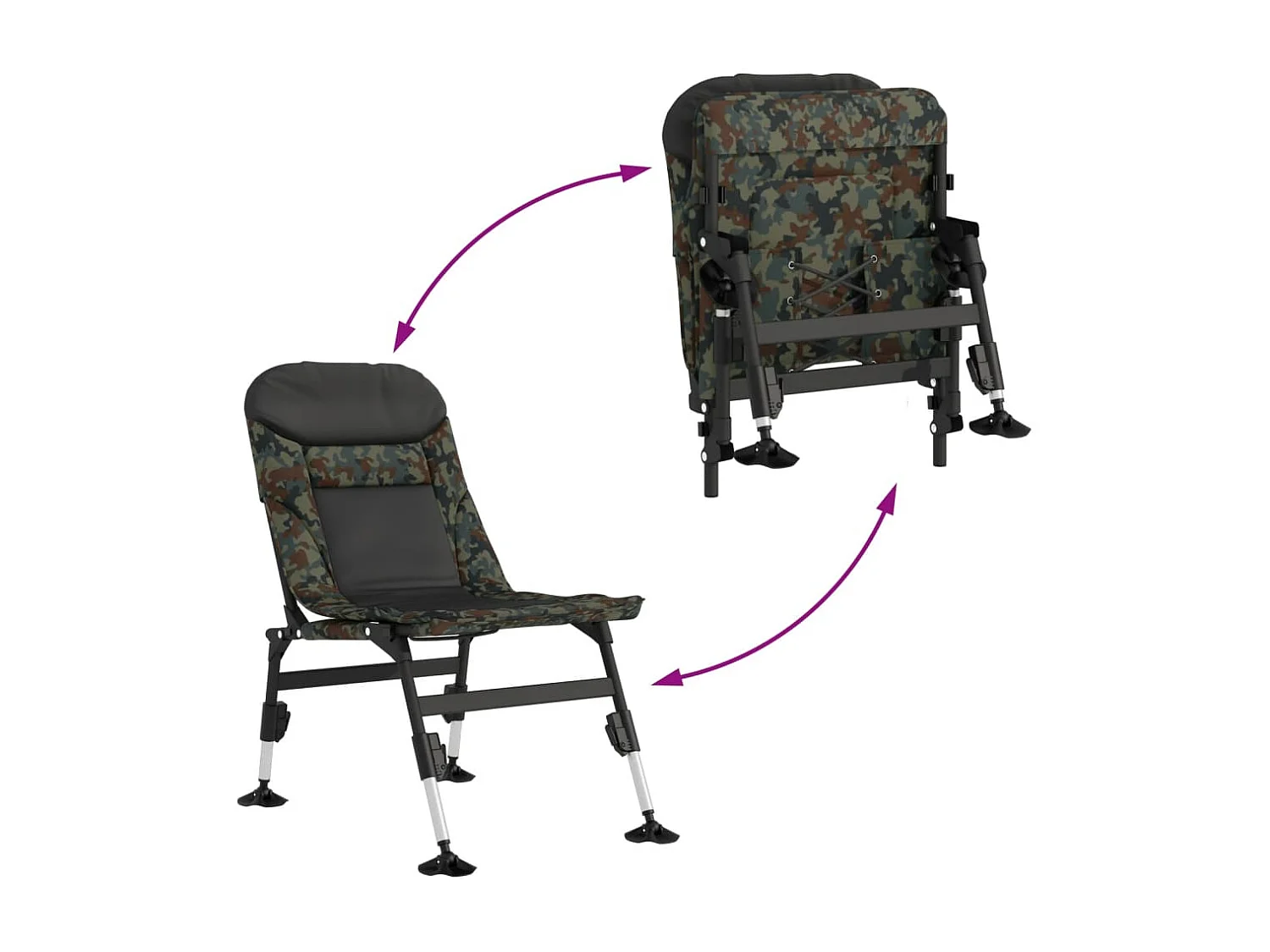 Chaise de pêche avec pieds à boue réglables pliable camouflage