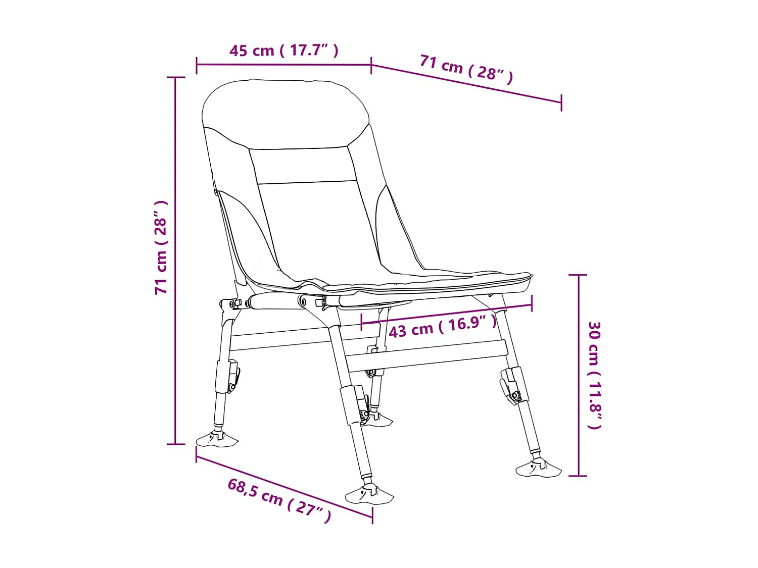 Chaise de pêche avec pieds à boue réglables pliable camouflage