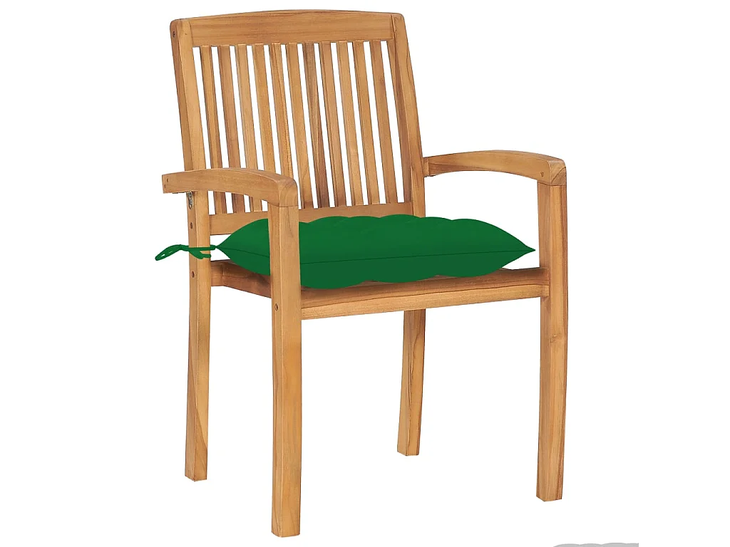 Chaises de jardin 2 pcs avec coussins vert Bois de teck massif