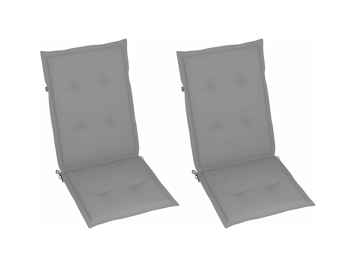 Chaises de jardin lot de 2 et coussins gris Bois de teck massif
