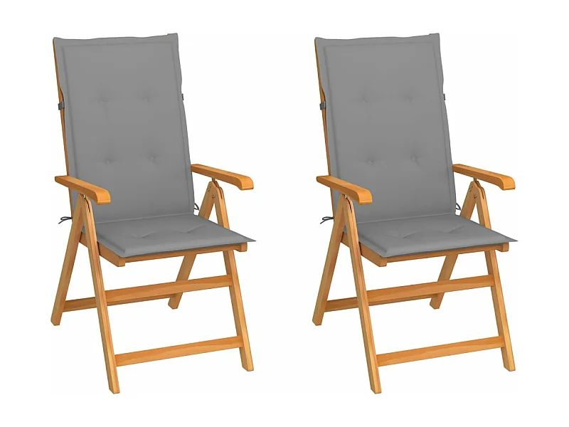 Chaises de jardin lot de 2 et coussins gris Bois de teck massif