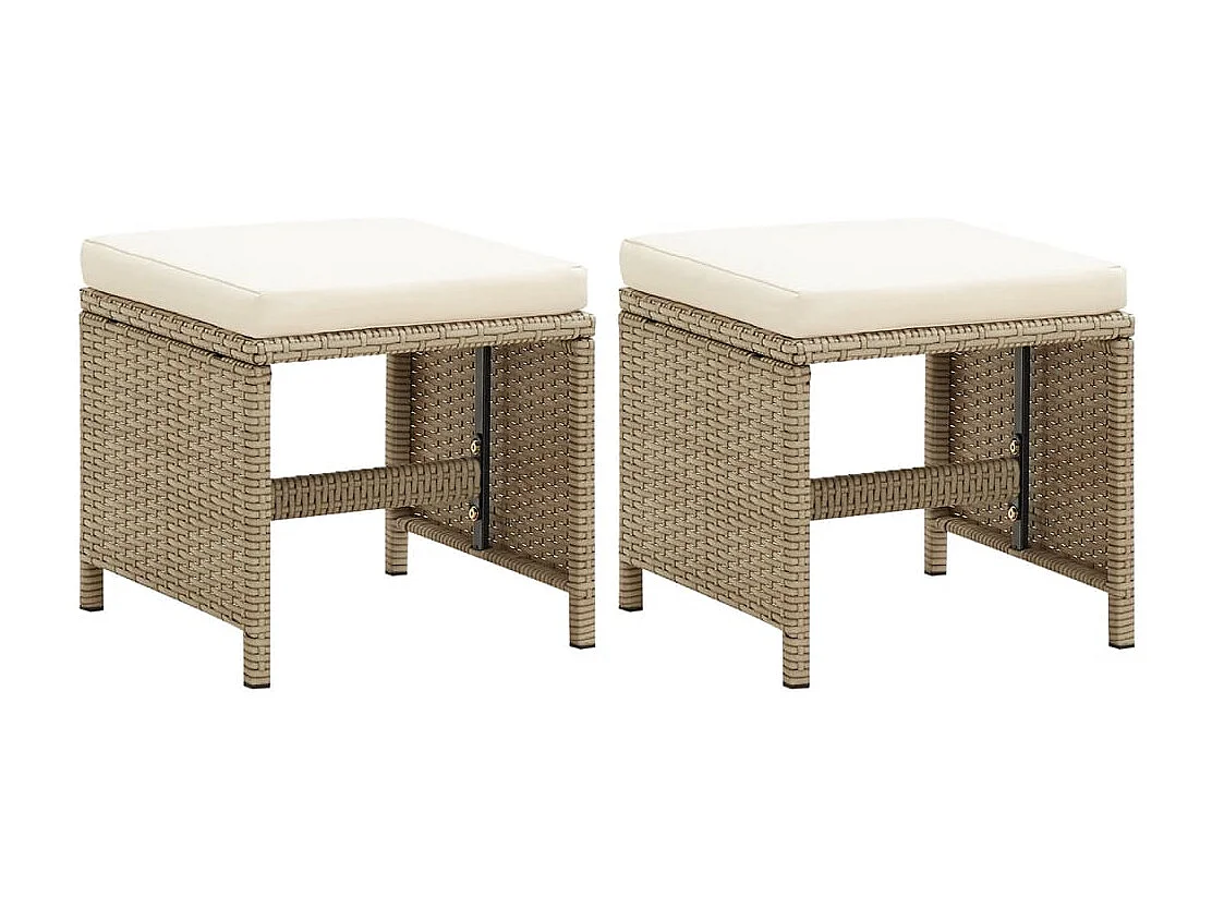 Sgabelli da giardino 2 pz con cuscini Resina midollino Beige