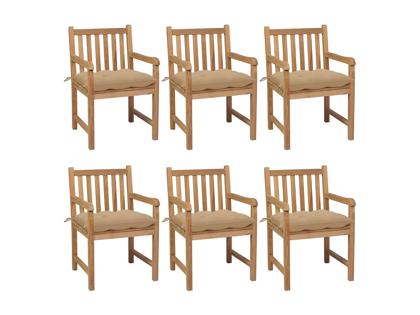 Chaises de jardin 6 pcs avec coussins beige Bois de teck solide