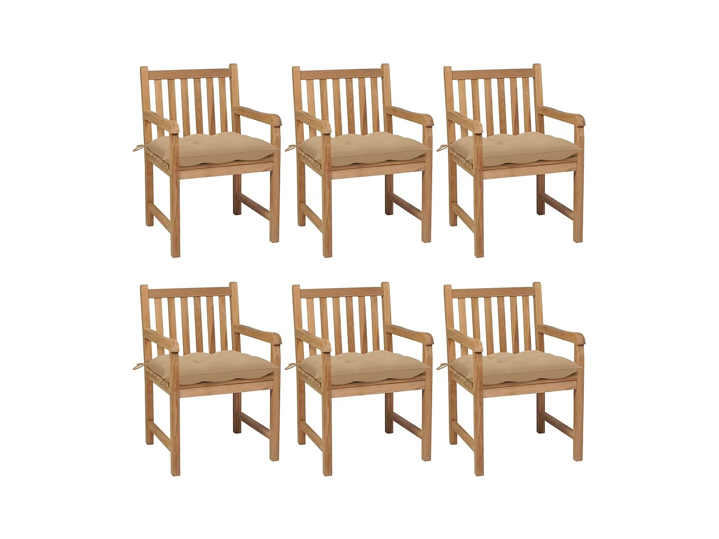 Chaises de jardin 6 pcs avec coussins beige Bois de teck solide