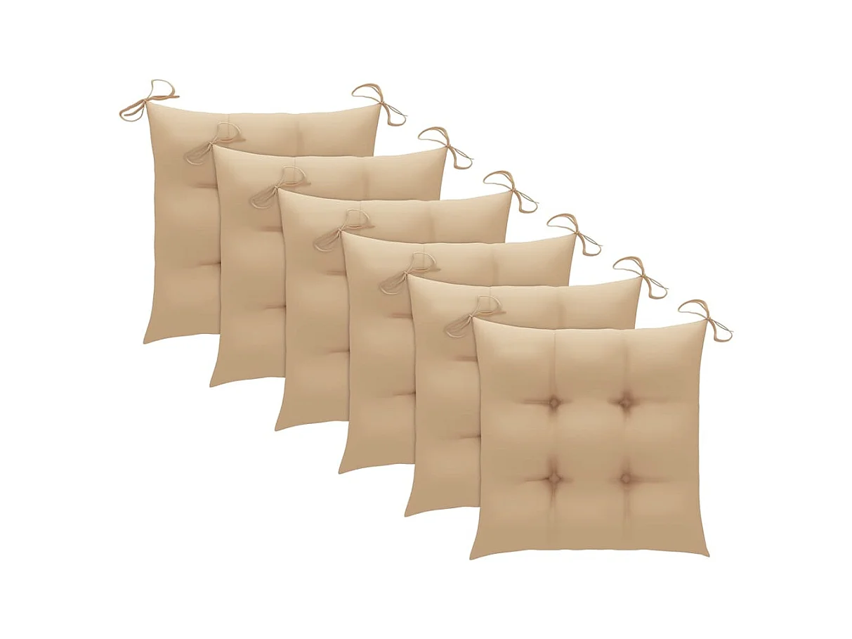 Chaises de jardin 6 pcs avec coussins beige Bois de teck solide