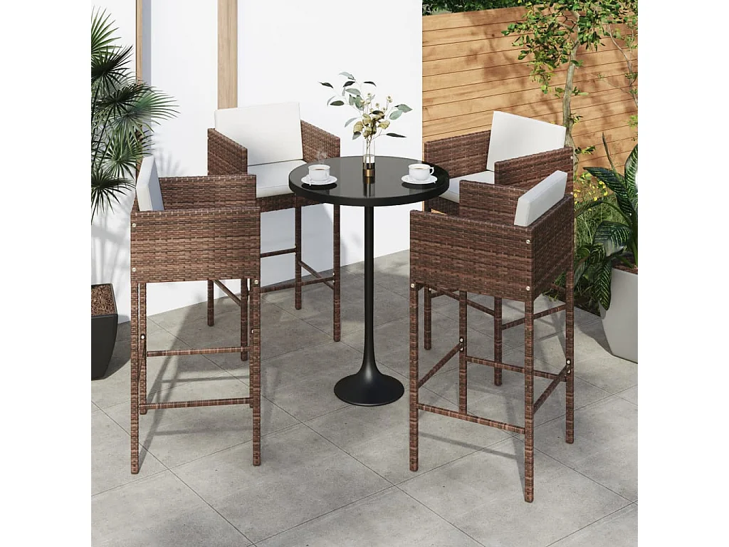 Tabourets de bar lot de 4 avec coussins marron résine tressée