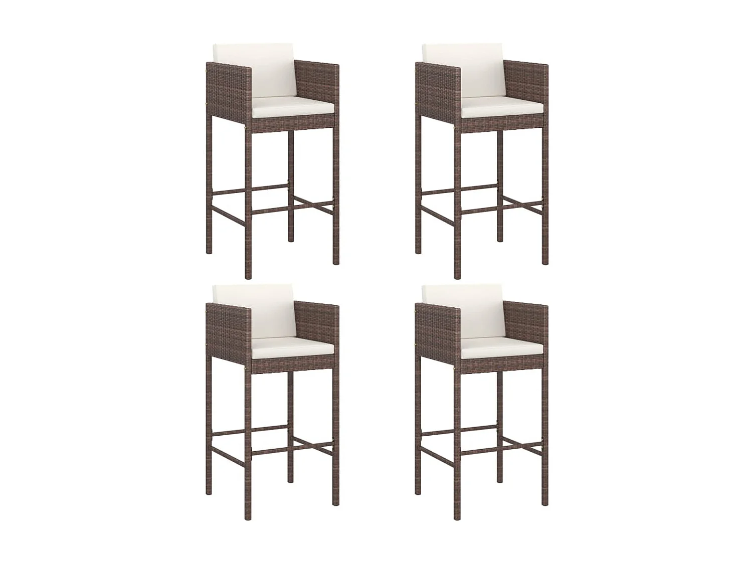 Tabourets de bar lot de 4 avec coussins marron résine tressée