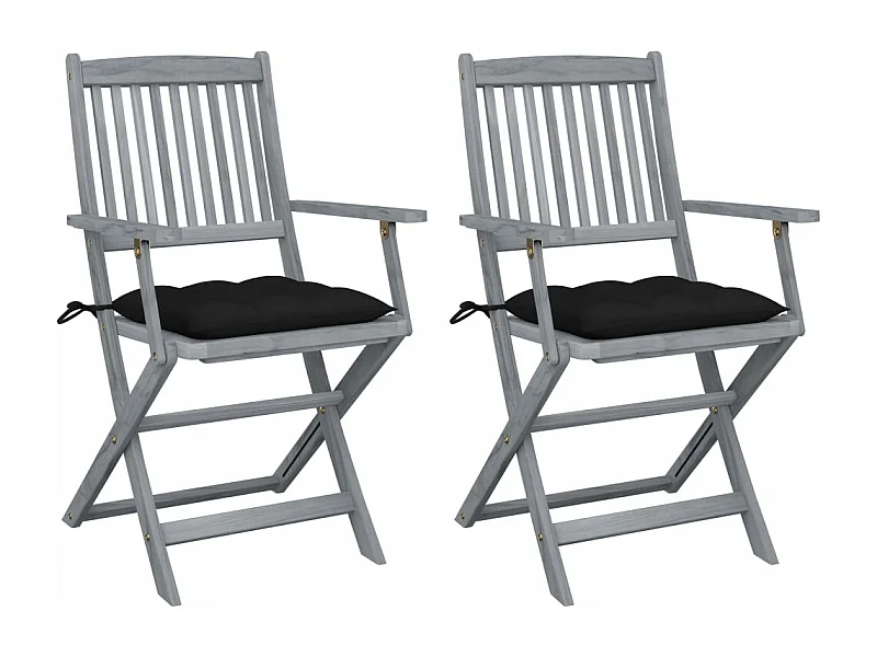 Chaises pliables d'extérieur 2 pcs avec coussins Bois d'acacia