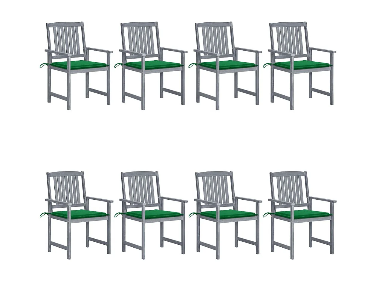 Chaises de jardin avec coussins 8 pcs Bois d'acacia solide Gris