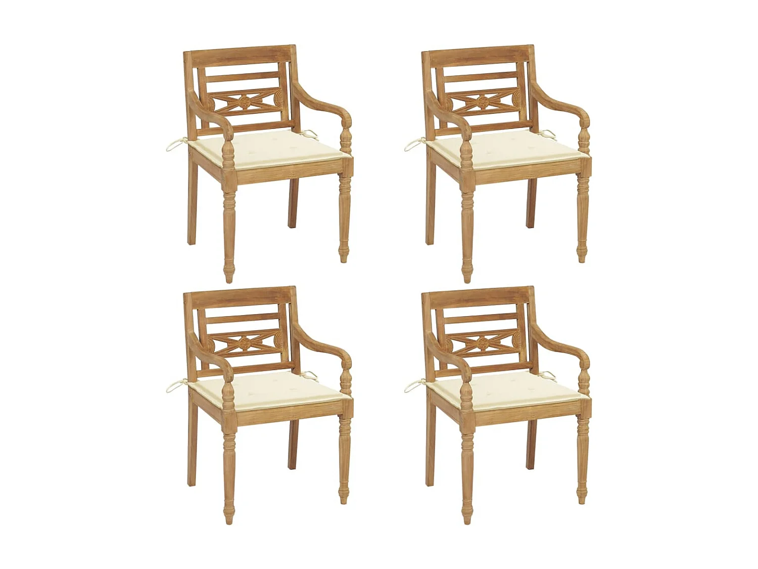 Chaises Batavia avec coussins 4 pcs Bois de teck solide