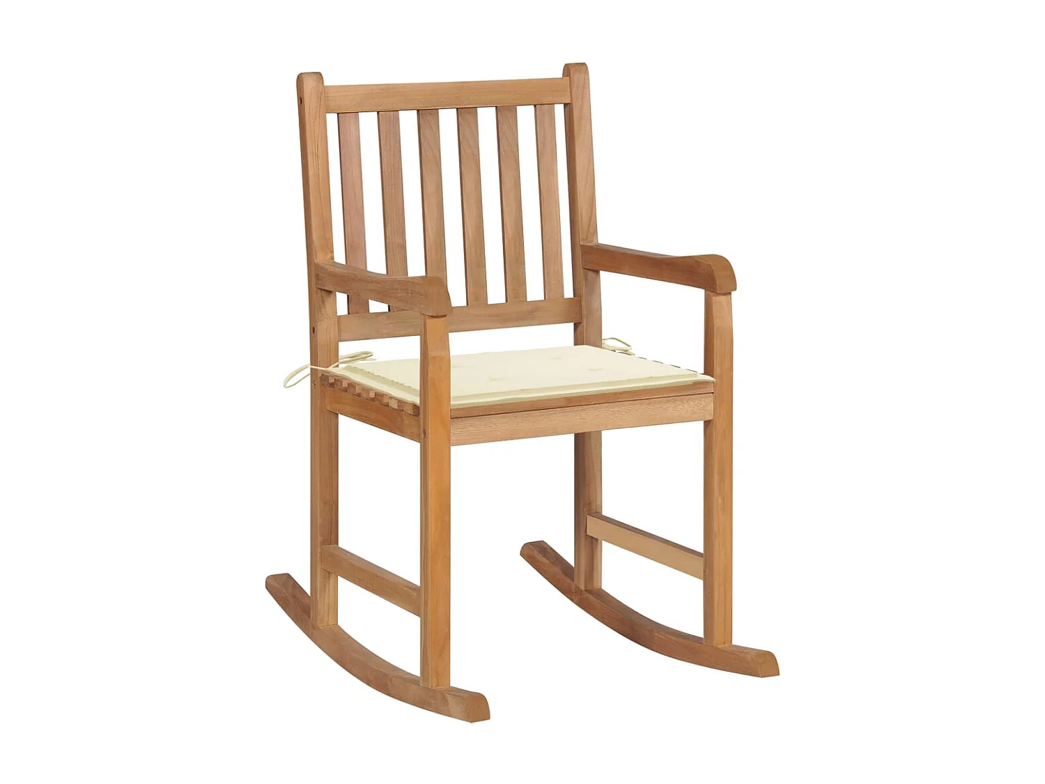 Chaise à bascule avec coussin crème Bois de teck solide
