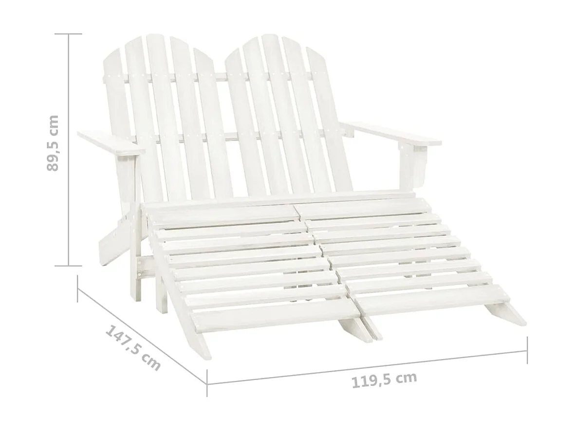 Chaise de jardin Adirondack 2 places et repose-pied sapin blanc