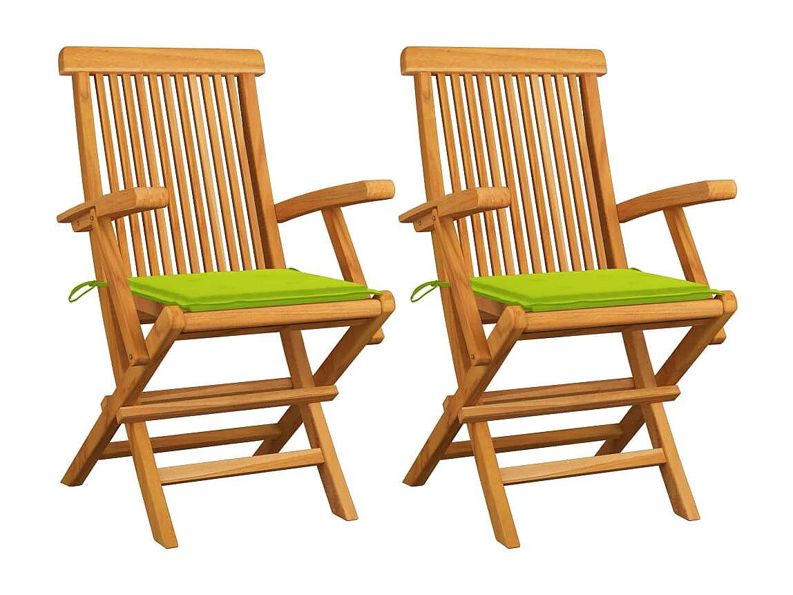 Chaises de jardin avec coussins vert vif lot de 2 Bois de teck