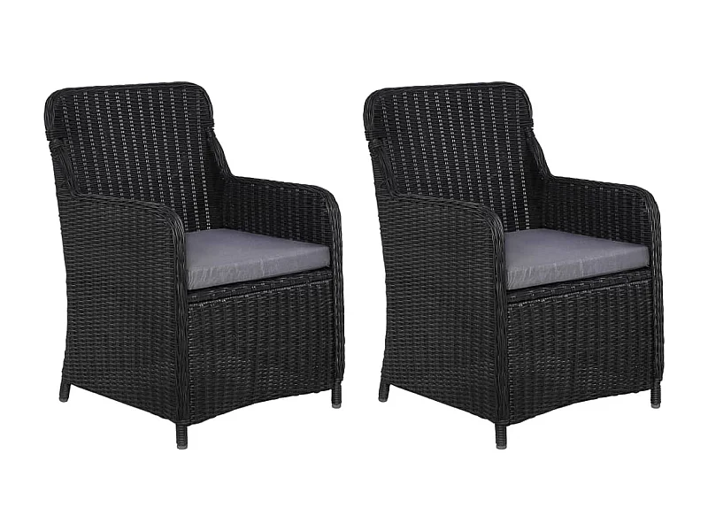 2 uds Sillas de exterior con cojines Mimbre resina Negro