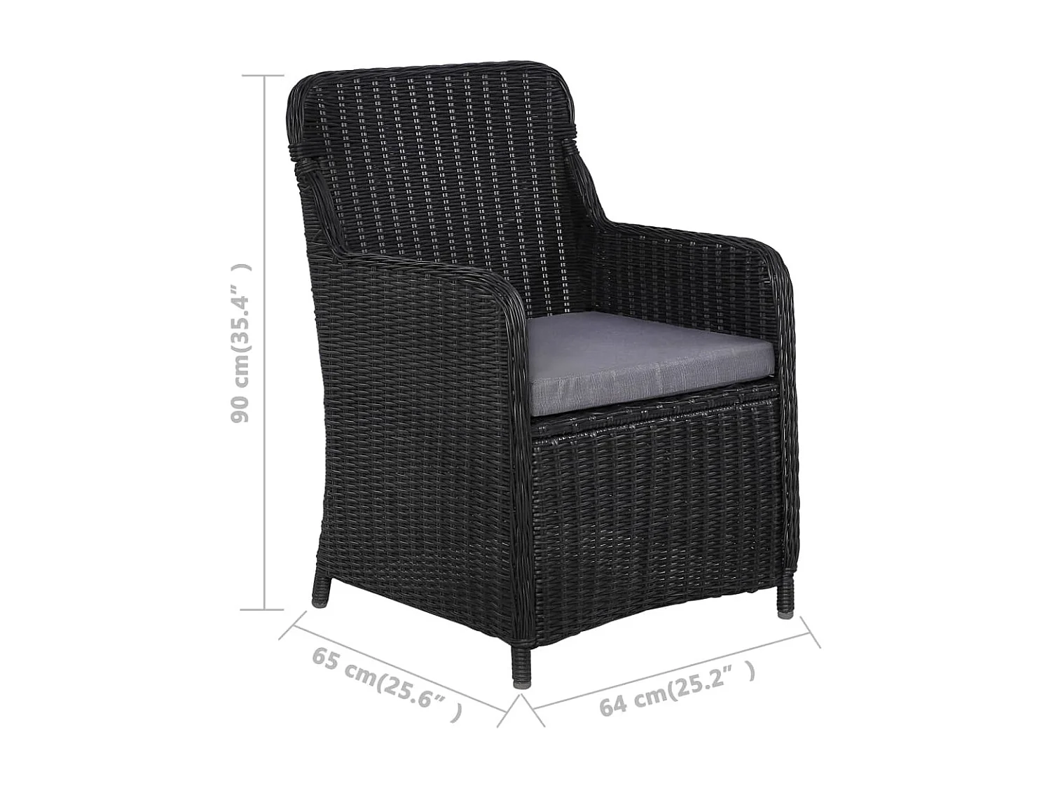 2 uds Sillas de exterior con cojines Mimbre resina Negro