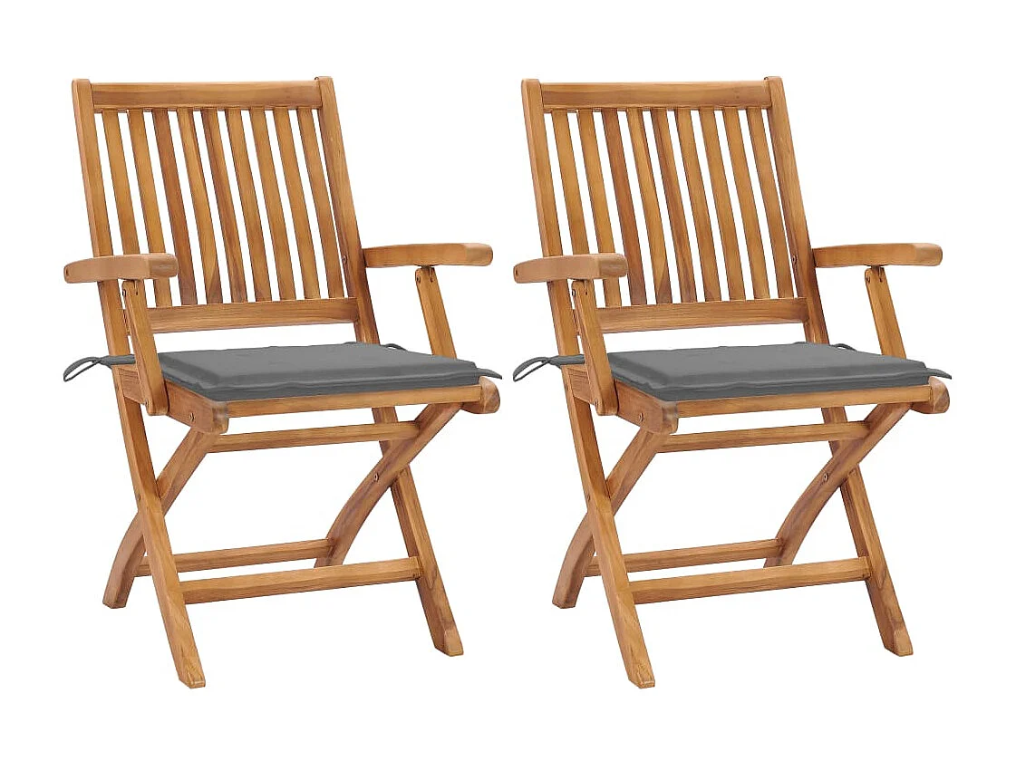 Chaises de jardin 2 pcs avec coussins gris Bois de teck massif