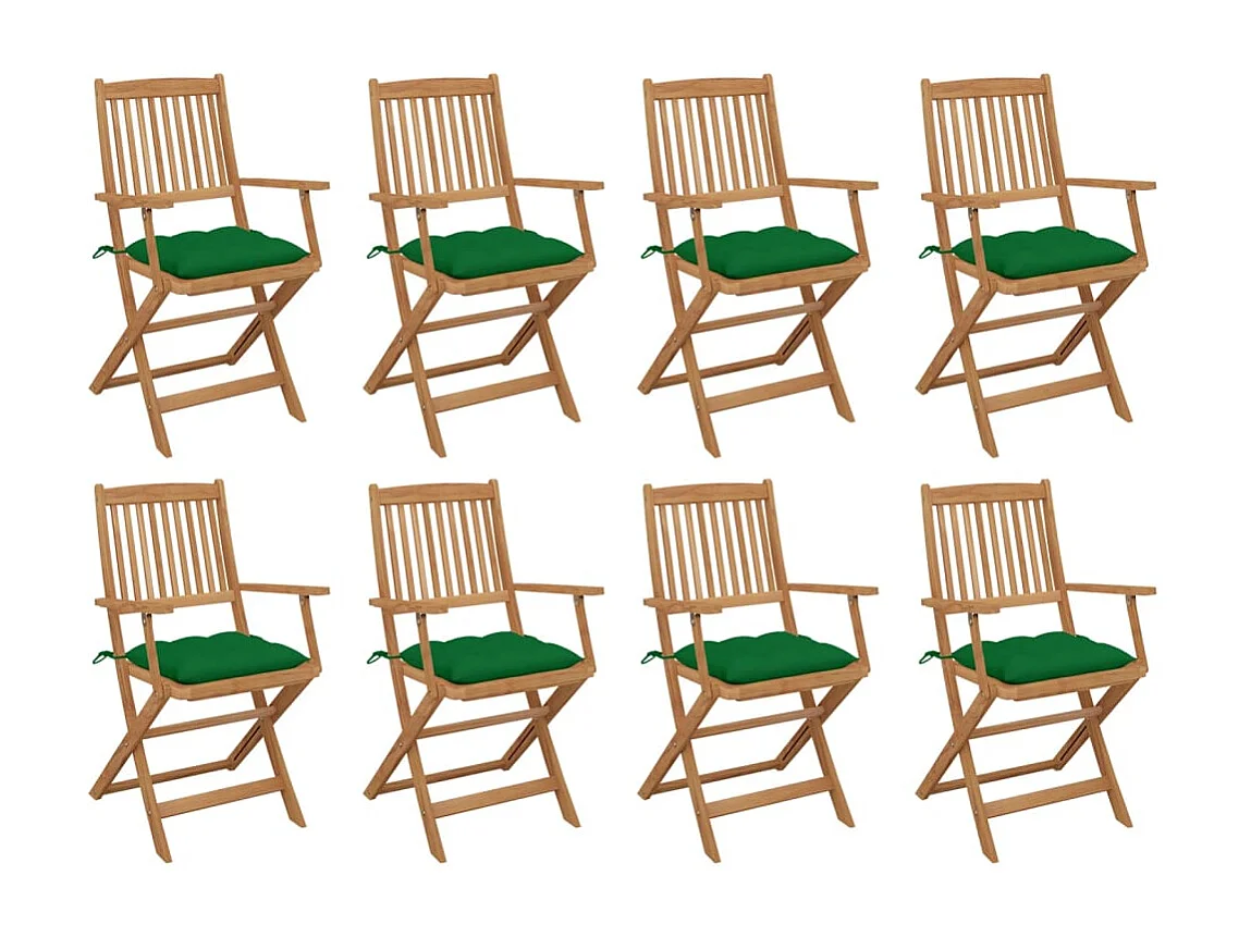 Chaises pliables d'extérieur avec coussins 8 pcs Bois d'acacia