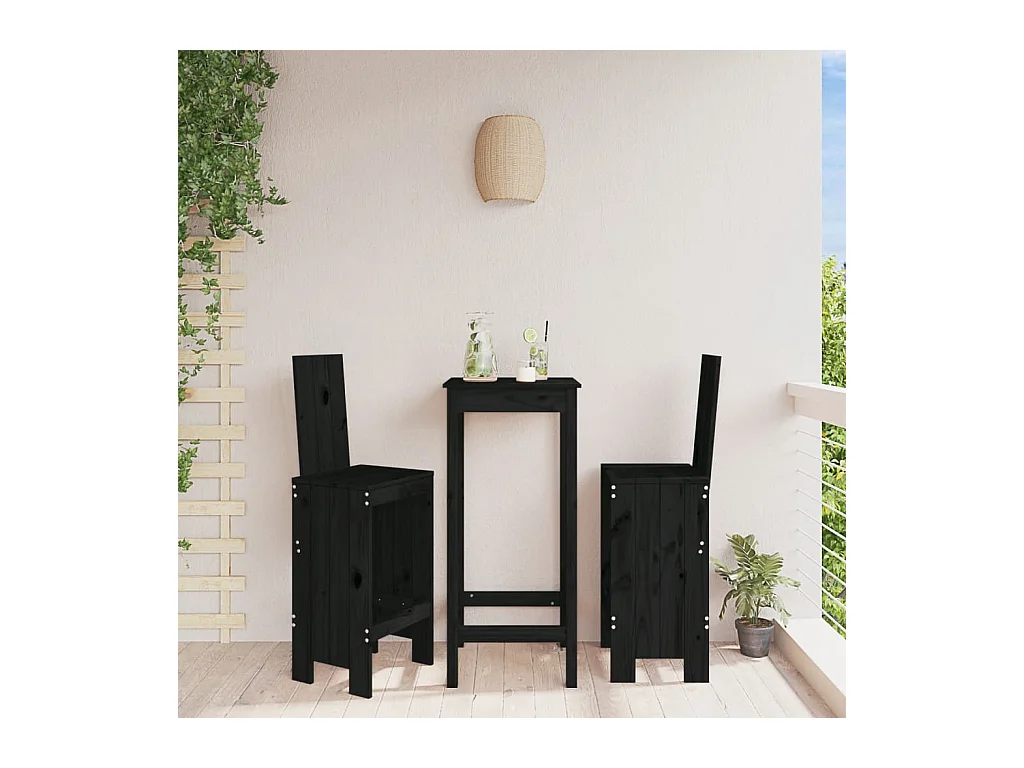Tabourets de bar 2 pcs noir 40x42x120 cm bois massif de pin