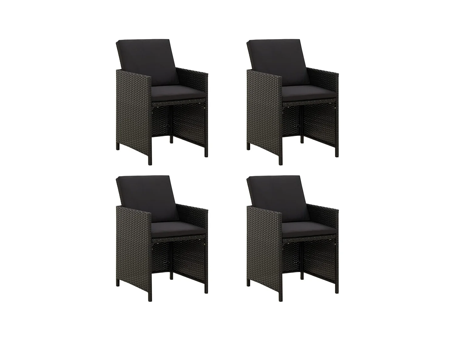 Chaises de jardin avec coussins 4 pcs Résine tressée Noir