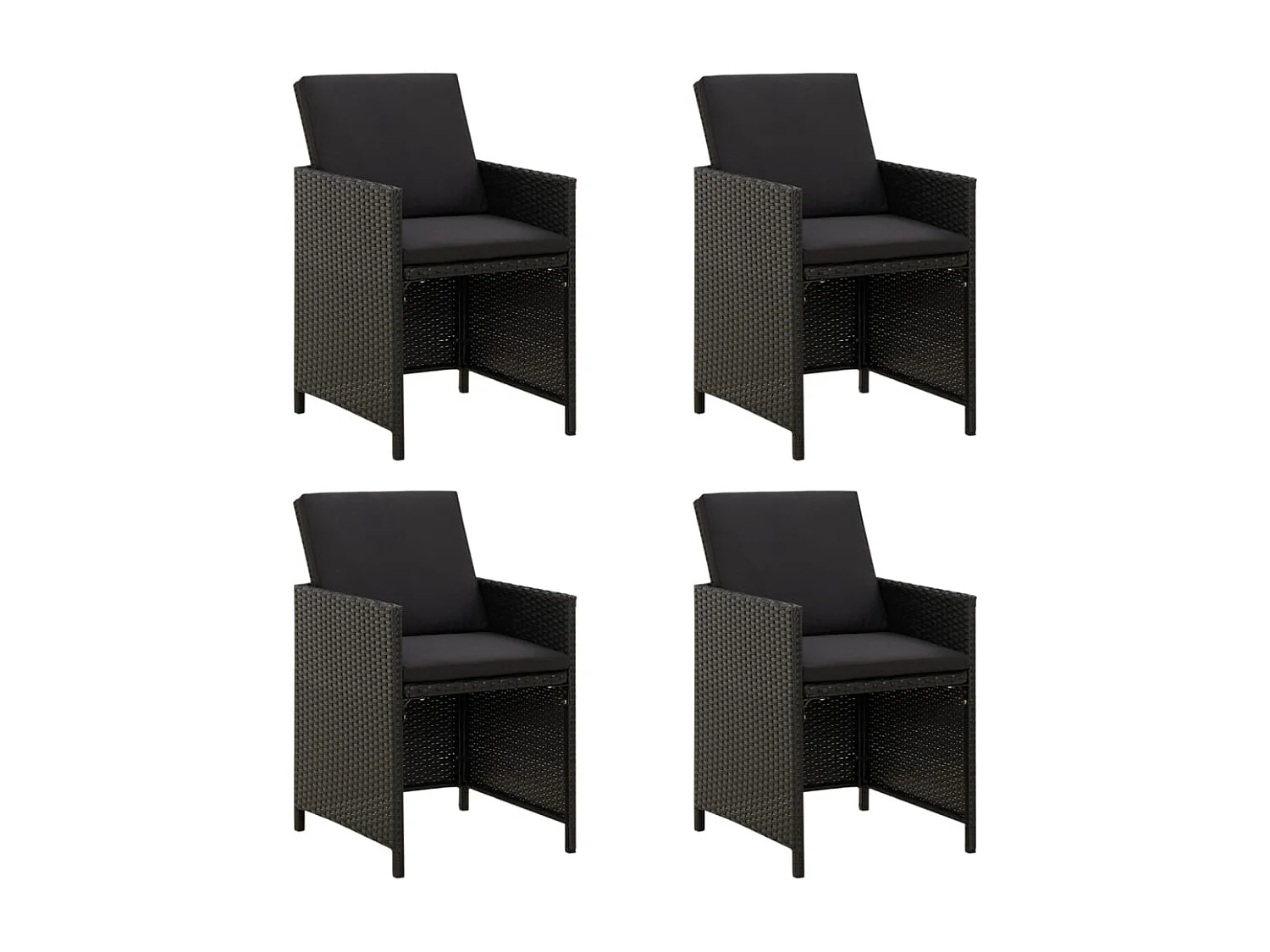 Chaises de jardin avec coussins 4 pcs Résine tressée Noir