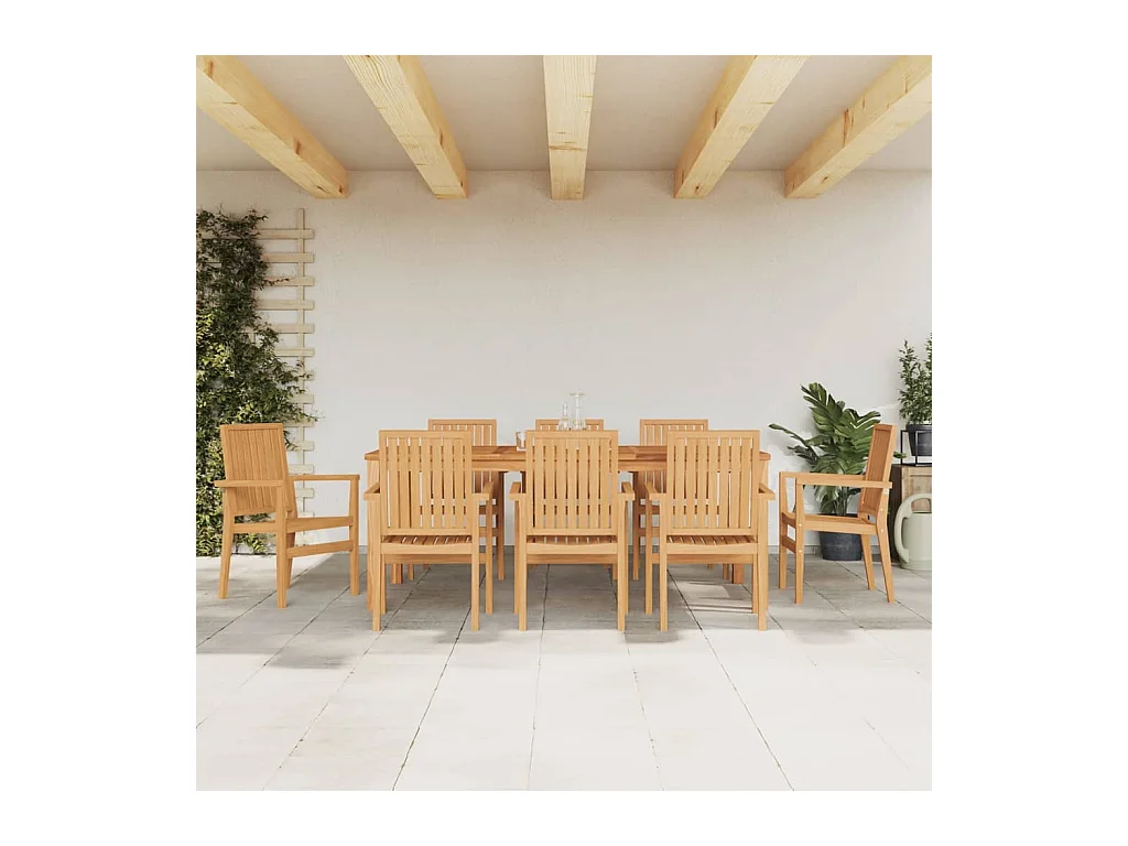 Conjunto de cadeiras de jardim empilháveis de 8 56,5x57,5x91 cm em madeira de teca
