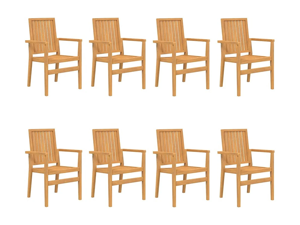 Chaises de jardin empilables lot de 8 56,5x57,5x91 cm bois teck