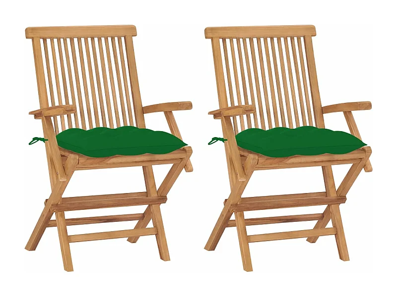 Chaises de jardin avec coussins vert lot de 2 Bois teck massif