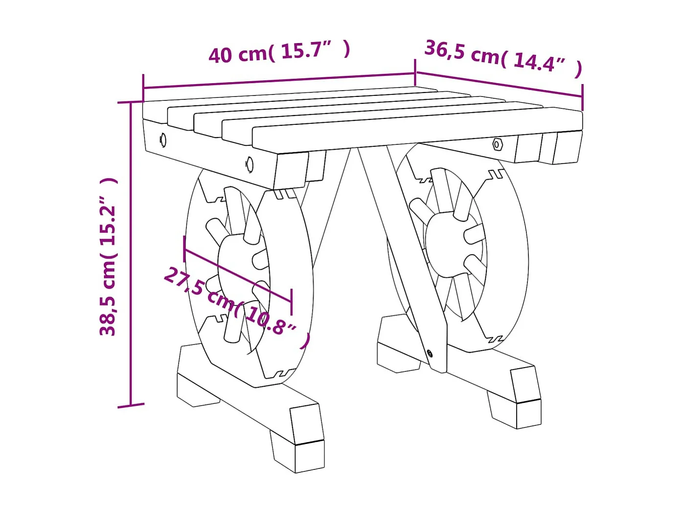 Garten-Fußhocker 2er-Set aus massivem Tannenholz