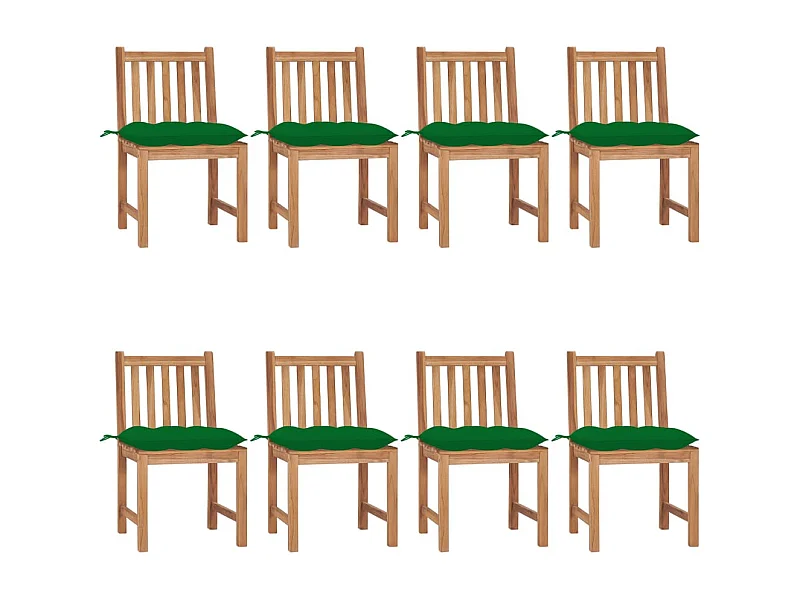 Chaises de jardin 8 pcs avec coussins Bois de teck massif