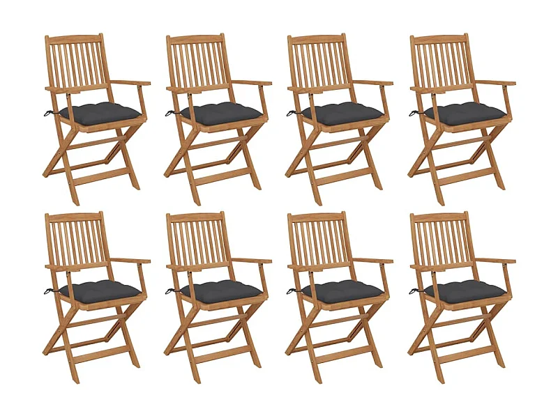 Chaises pliables d'extérieur avec coussins 8 pcs Bois d'acacia
