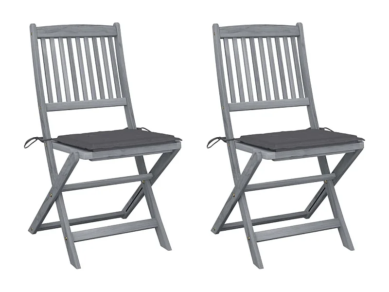 Chaises pliables d'extérieur 2 pcs avec coussins Bois d'acacia